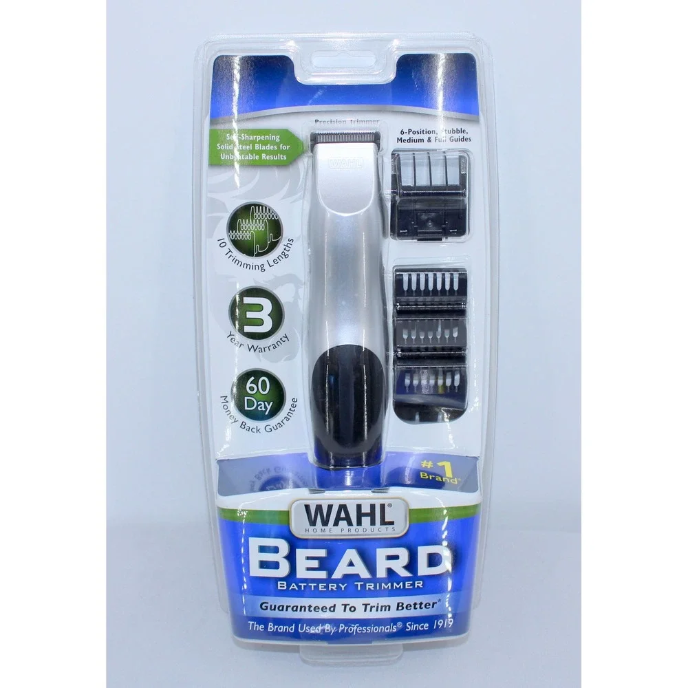 Wahl Beard Battery Trimmer Kit with Self-Sharpening Steel Blades Silver Black